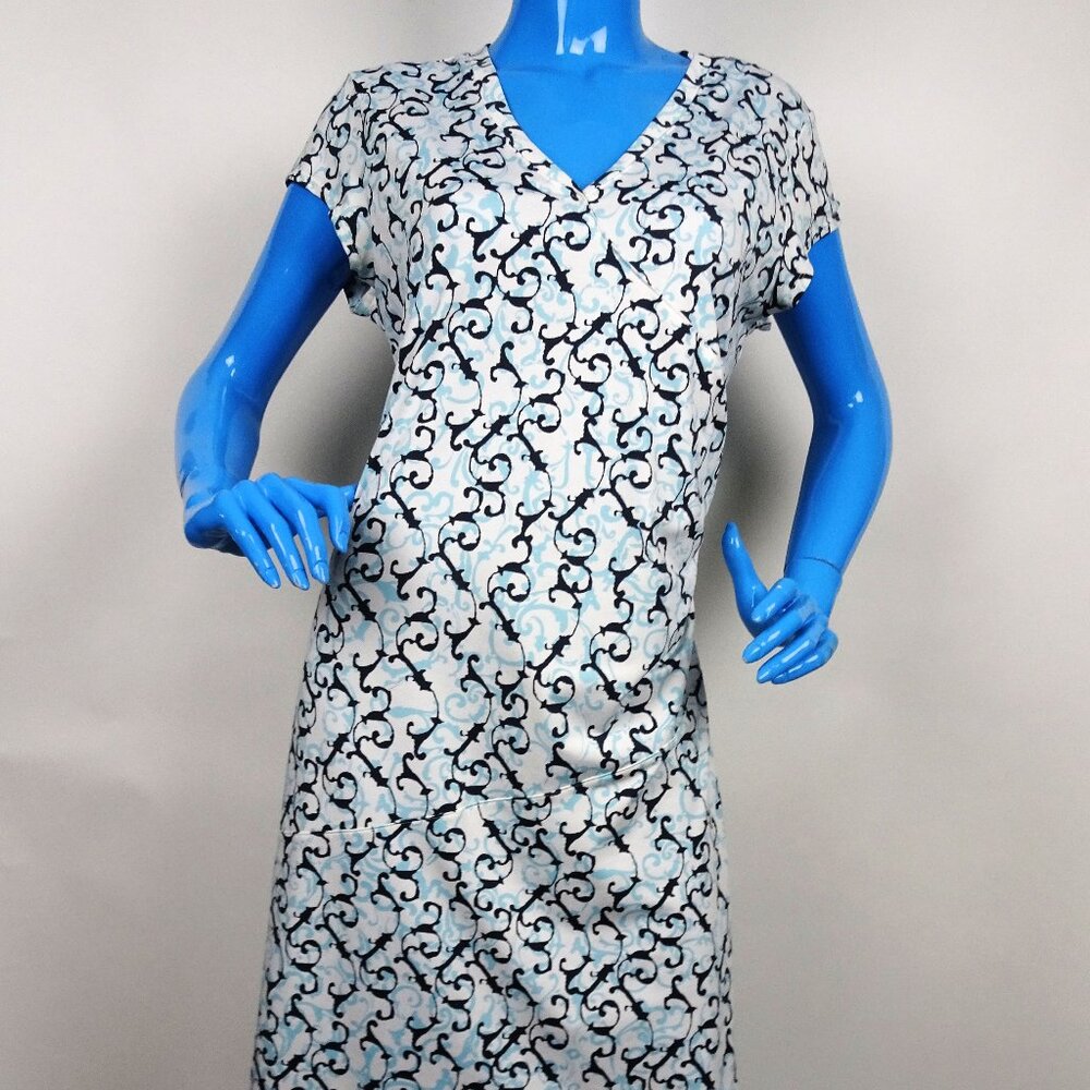 Athleta Nectar V-Neck Faux Wrap Dress Womens L 12 14 Stretch Printed Athletic